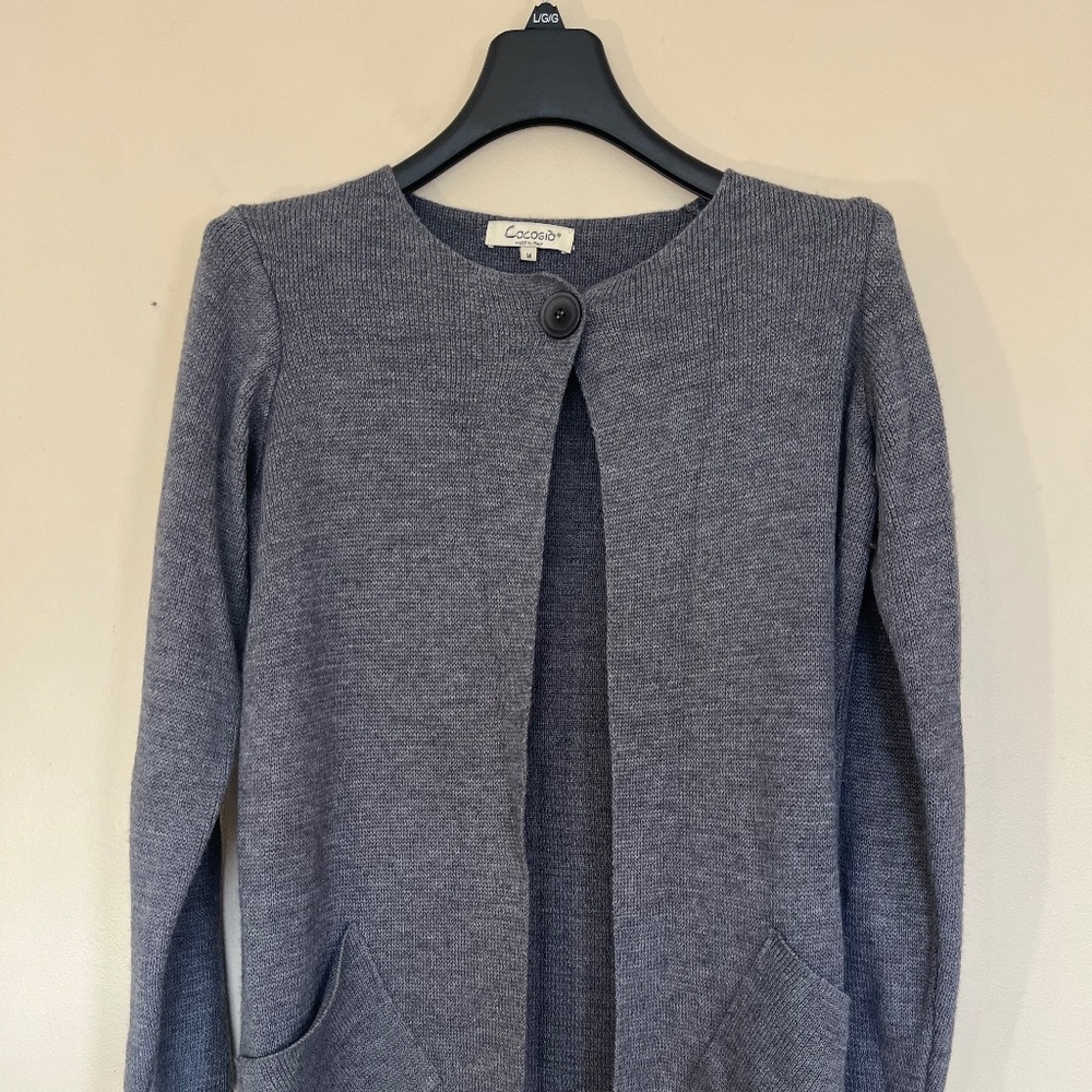 Cocogio Italy Long Wool Acrylic Gray Open Front Single Button Cardigan Sweater